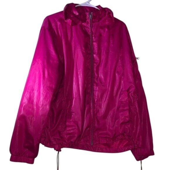 Faded Glory Womens Hot Pink Windbreaker Jacket 2X (18W-20W) With Zipper & Drawst - Picture 1 of 9